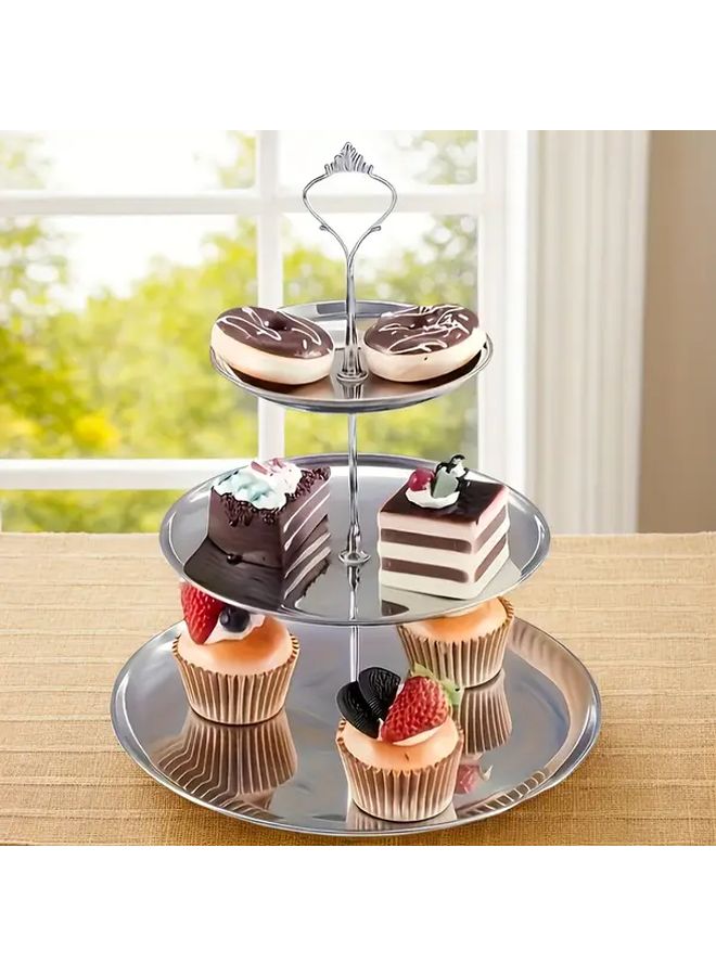 1pc Three Tier Golden Fruit Dessert Cupcake Stand Elegant Dried Fruit Snack Plate Cake Tray For Tea Party Living Room Home Coffee Bar Decoration - Image 1