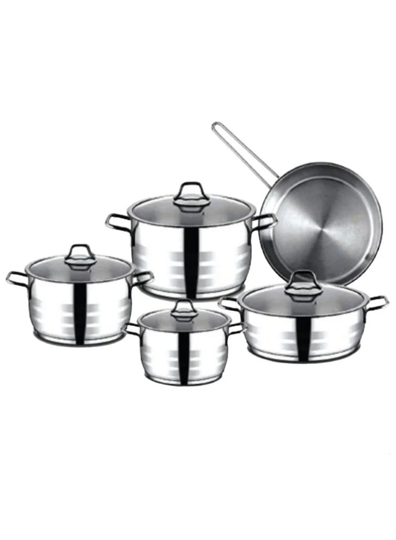 Luxury Turkish 9 Pieces Steel Cookware Set with Glass Lid 18/10
