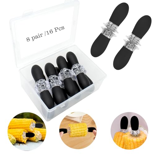 PEOUWNES Stainless Steel Corn Holders - 16Pcs/8 Pairs Black Corn Cob Holders, Interlocking Design Skewers for Home Cooking BBQ Parties Camping - Image 1