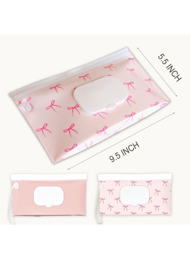 eoscasely Wipe Dispenser and Wipes Container, 2 Pack Reusable Wipes Holder and Travel Wipes Case, Refillable Pouch for Baby Essentials, blush& bow Design (Blush) - Image 4