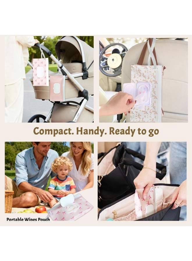 eoscasely Wipe Dispenser and Wipes Container, 2 Pack Reusable Wipes Holder and Travel Wipes Case, Refillable Pouch for Baby Essentials, blush& bow Design (Blush) - Image 5