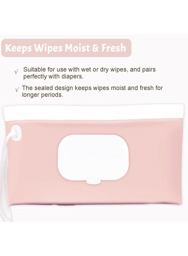 eoscasely Wipe Dispenser and Wipes Container, 2 Pack Reusable Wipes Holder and Travel Wipes Case, Refillable Pouch for Baby Essentials, blush& bow Design (Blush) - Image 2