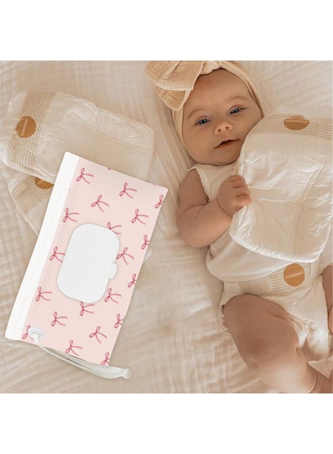 eoscasely Wipe Dispenser and Wipes Container, 2 Pack Reusable Wipes Holder and Travel Wipes Case, Refillable Pouch for Baby Essentials, blush& bow Design (Blush) - Image 3