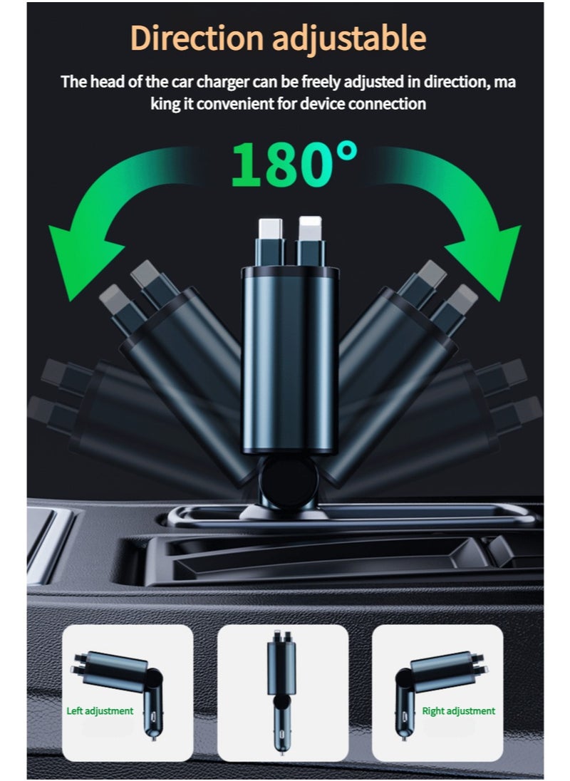 LumsAura - Fast Car Charger 4 in 1 Retractable Car Charger 120W with RGB Light,USB-C Fast Car Accessories,Compatible with All iPhones Android (Grey, Lightning+USB-C) - Image 1