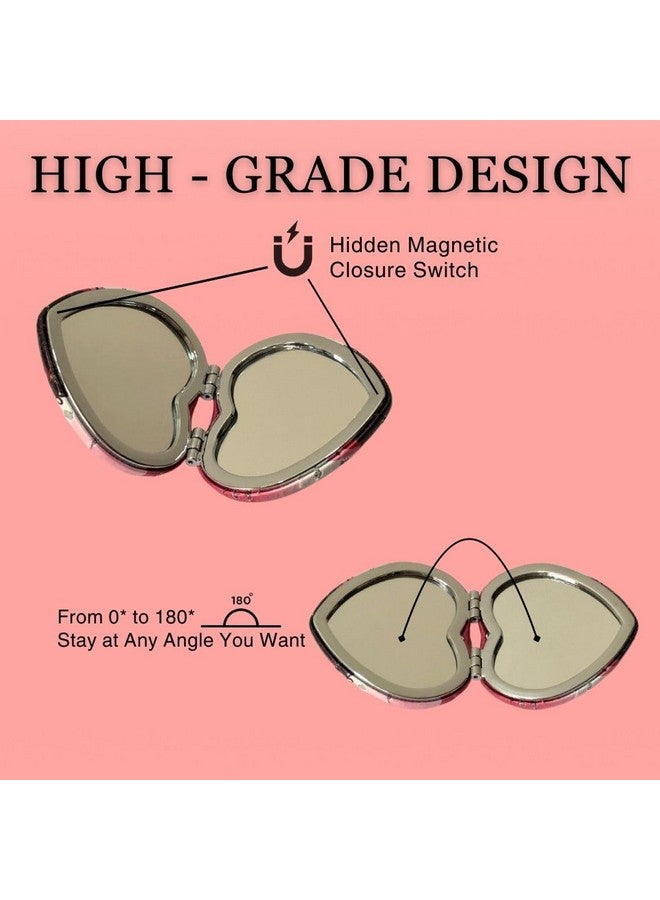Portable Cute Compact Design Metal and Glass Mirror with Stones, 2x1 Magnification, for Makeup and Bags for Women - Image 3