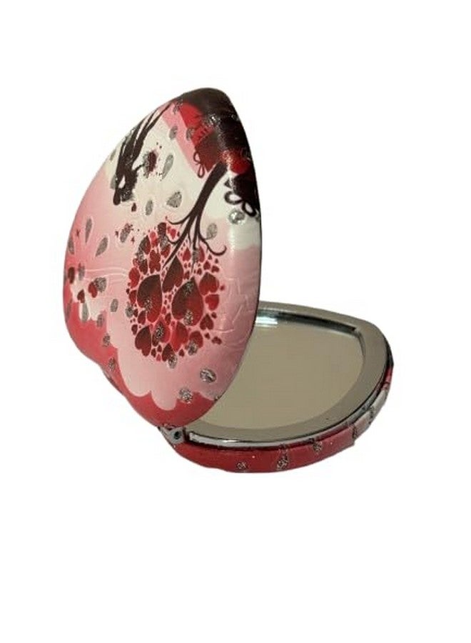 Portable Cute Compact Design Metal and Glass Mirror with Stones, 2x1 Magnification, for Makeup and Bags for Women - Image 4