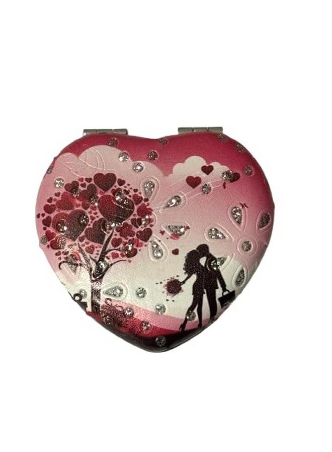 Portable Cute Compact Design Metal and Glass Mirror with Stones, 2x1 Magnification, for Makeup and Bags for Women - Image 5