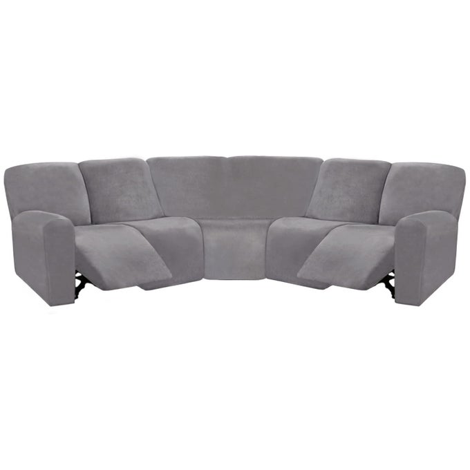 7PIECE L SHAPE SECTIONAL RECLINER SOFA COVERS VELVET STRETCH RECLINING COUCH COVERS FOR RECLINING SOFA THICK SOFT WASHABLE LIGHT GRAY 5 SEAT RECLINER COVER