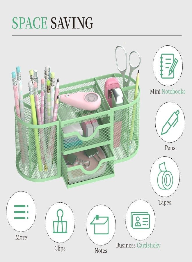 SUPEASY منظم مكتب شبكي من SUPEASY، منظمات مكتبية وملحقاتها، حامل أقلام بأدراج، حامل أقلام رصاص للمكتب بدرجين للوازم المكتبية، أخضر نعناعي - Image 4