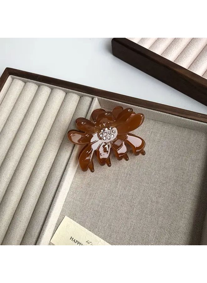 مشبك شعر زهرة الأسيتات البني خفيف الوزن من مادة الجيلي بلون صلب لمشط الحمام - Image 1