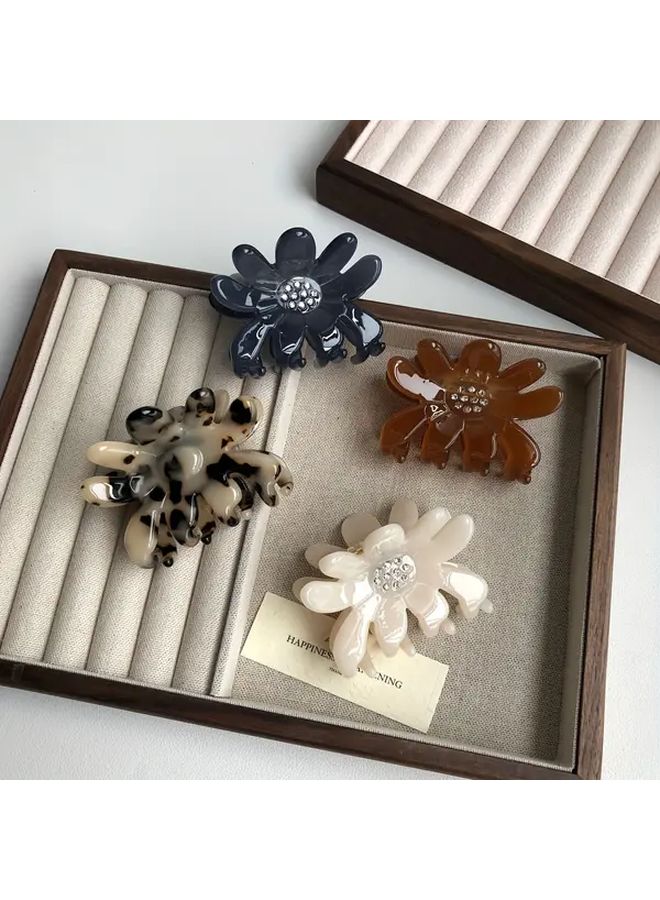 مشبك شعر زهرة الأسيتات البني خفيف الوزن من مادة الجيلي بلون صلب لمشط الحمام - Image 4