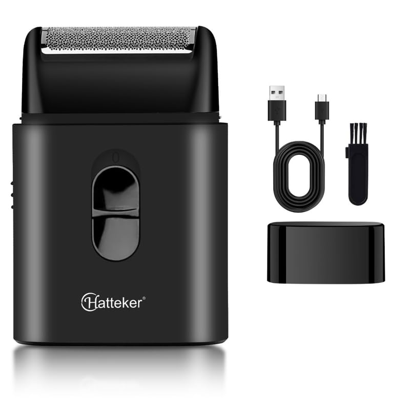 HATTEKER HT-911 Professional Electric Ultra-Thin Shaver Rechargeable Razor for Face Care Beard Trimmer Reciprocating Blade with USB for Men's - Black - Image 1