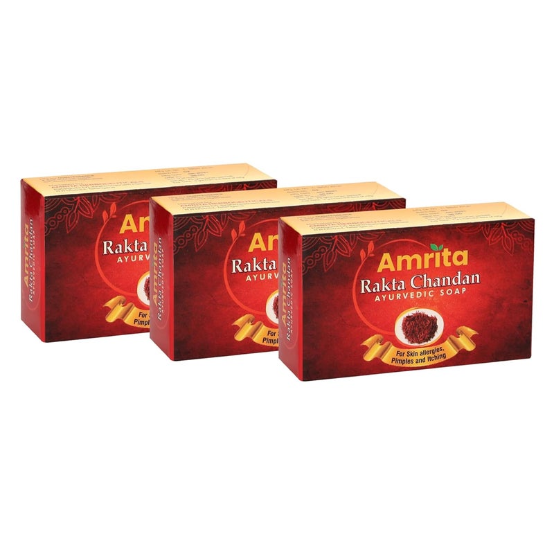 Amrita Rakta Chandan Soap  75 grams  Pack of 3  Bathing Soap for Soft Supple  Healthy Skin  Prevents Itching and Skin Allergies  With the Goodness of Red Sandalwood  Turmeric - Image 2