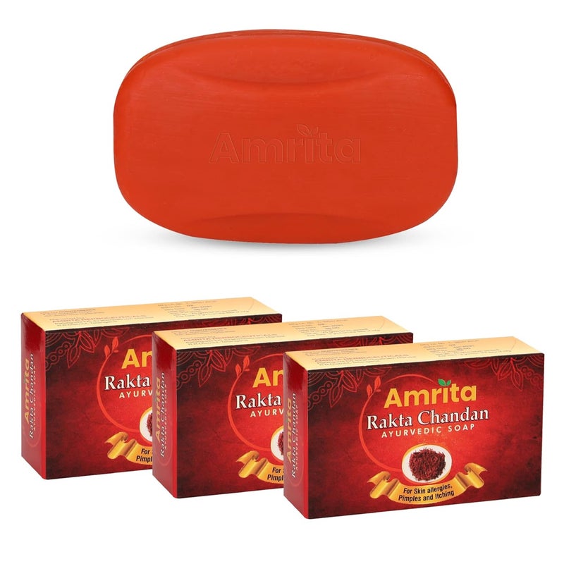Amrita Rakta Chandan Soap  75 grams  Pack of 3  Bathing Soap for Soft Supple  Healthy Skin  Prevents Itching and Skin Allergies  With the Goodness of Red Sandalwood  Turmeric - Image 1