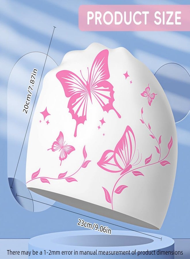 برو بيروس قبعة سباحة بروبيروس® للنساء والفتيات، مصنوعة من السيليكون المقاوم للماء، قبعة سباحة مريحة بدون ضغط، قبعة سباحة للشعر الطويل، قبعة سباحة نسائية مقاومة للتجاعيد للشعر الطويل، مزينة بطبعات فراشات - Image 2