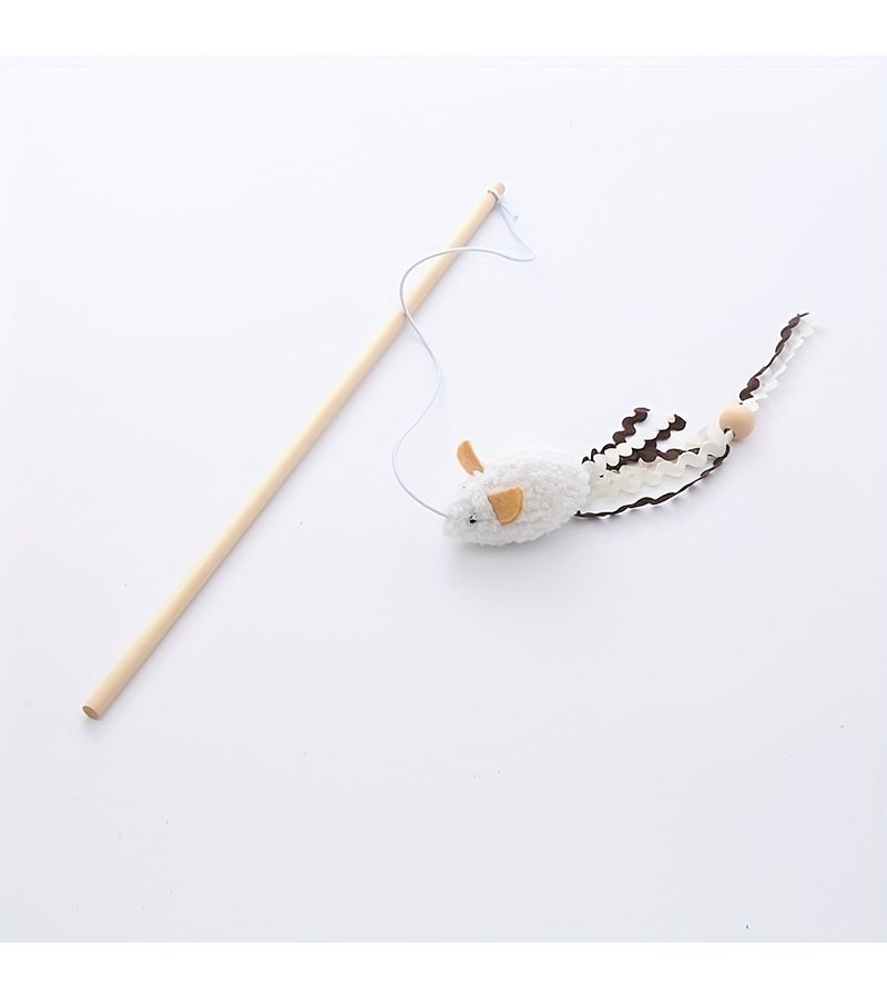 Interactive Plush Cat Teaser Toy Wooden Handle Random Style 3 Pieces - Image 3