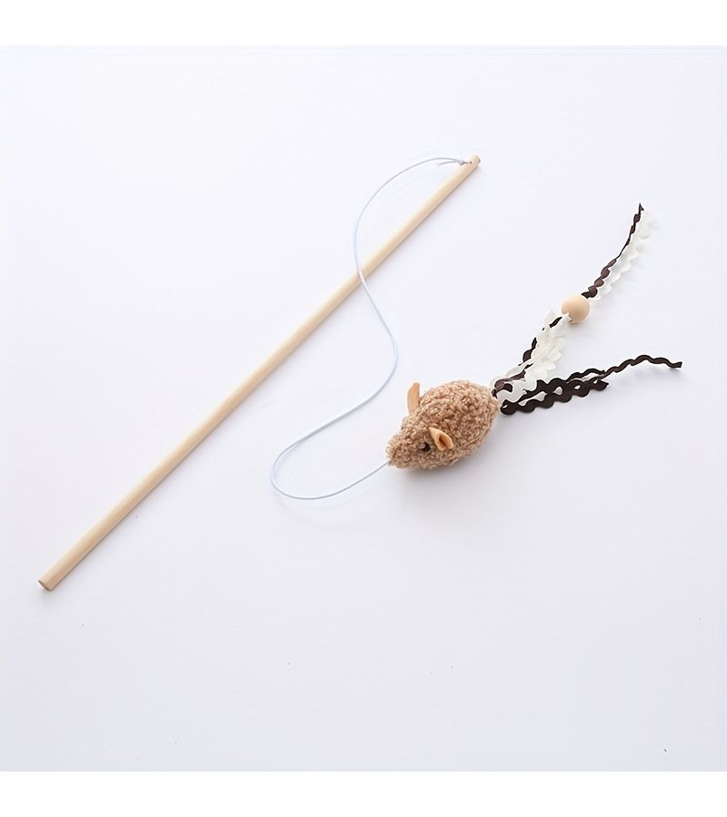 Interactive Plush Cat Teaser Toy Wooden Handle Random Style 3 Pieces - Image 5