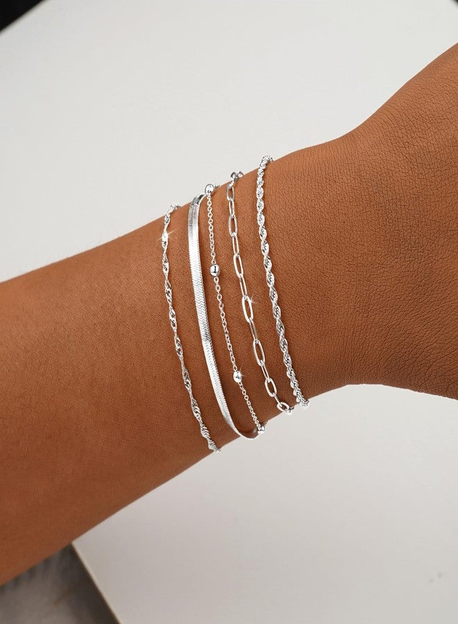 BERISO Gold Bracelets for Women, Elegant Adjustable 14K Gold Plated Bracelet for Women, Trendy Minimalist Dainty Gold Bracelet for Everyday Wear, 5layer B0048-SL, Brass, no gemstone - Image 2