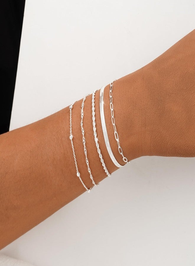 BERISO Gold Bracelets for Women, Elegant Adjustable 14K Gold Plated Bracelet for Women, Trendy Minimalist Dainty Gold Bracelet for Everyday Wear, 5layer B0048-SL, Brass, no gemstone - Image 4