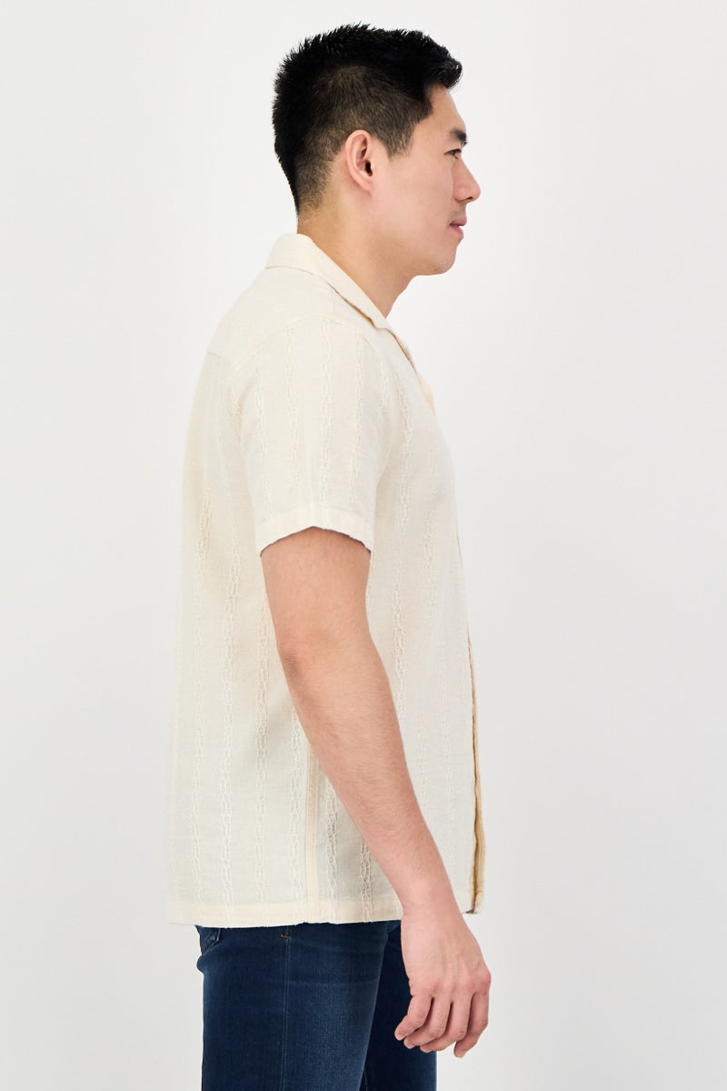 Aeropostale Men Regular Fit Short Sleeve Textured Casual Shirt, Beige - Image 2