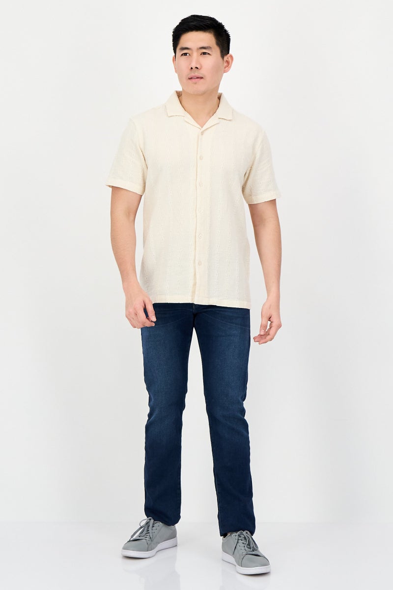 Aeropostale Men Regular Fit Short Sleeve Textured Casual Shirt, Beige - Image 4