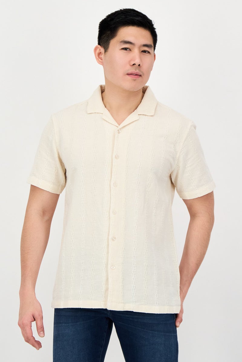 Aeropostale Men Regular Fit Short Sleeve Textured Casual Shirt, Beige - Image 1