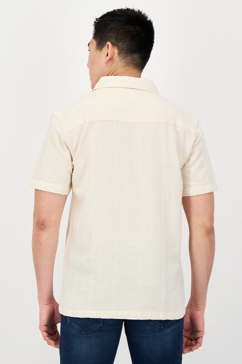 Aeropostale Men Regular Fit Short Sleeve Textured Casual Shirt, Beige - Image 3