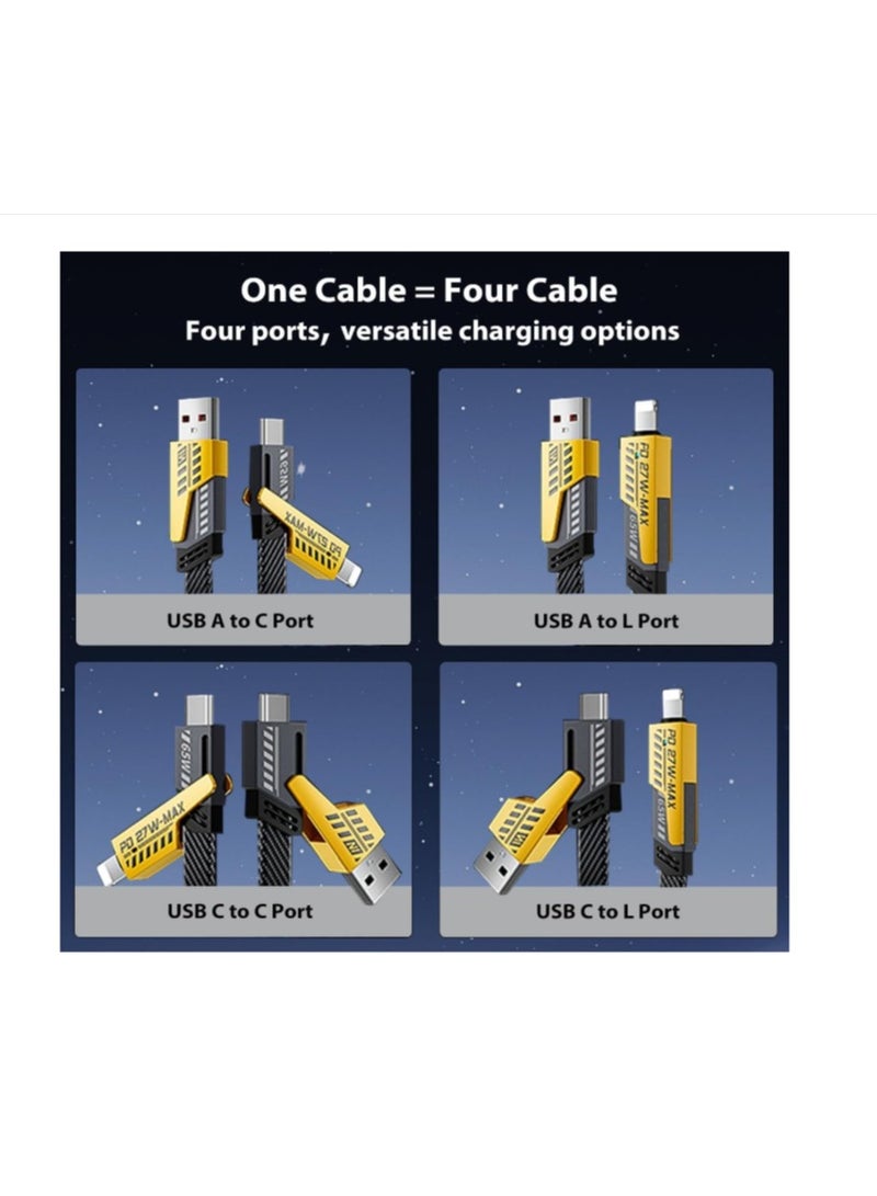 مجموعه من قطعتين من كابلات البيانات - سريع مضفر معدني 4 في 1 بقوة 65 وات - نوع C + iPhone - Image 4