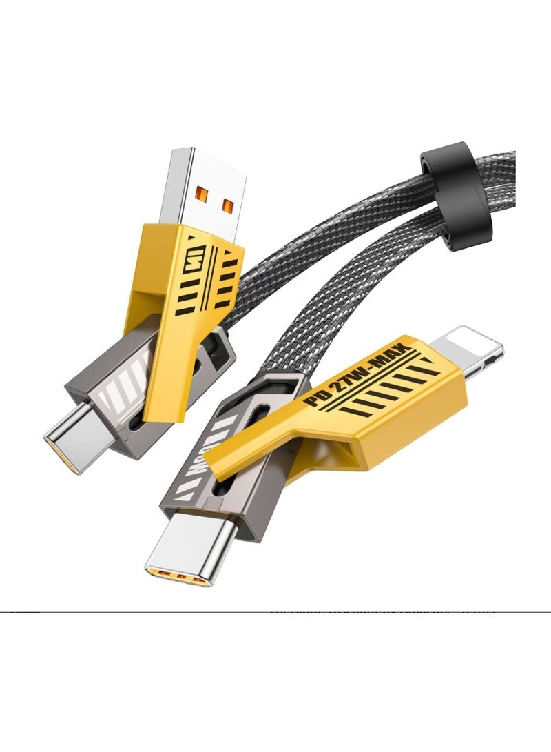 مجموعه من قطعتين من كابلات البيانات - سريع مضفر معدني 4 في 1 بقوة 65 وات - نوع C + iPhone - Image 1