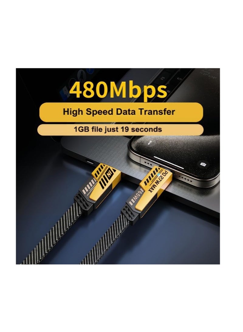 مجموعه من قطعتين من كابلات البيانات - سريع مضفر معدني 4 في 1 بقوة 65 وات - نوع C + iPhone - Image 2