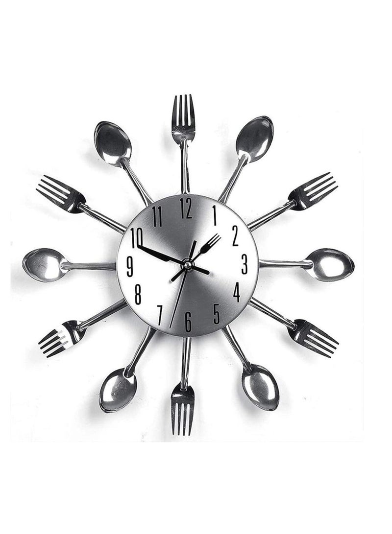 ساعة حائط للمطبخ ثلاثية الأبعاد قابلة للإزالة أدوات مائدة إبداعية حديثة ملعقة شوكة ساعة حائط مرآة ملصقات جدارية لتزيين غرفة المنزل - Image 1
