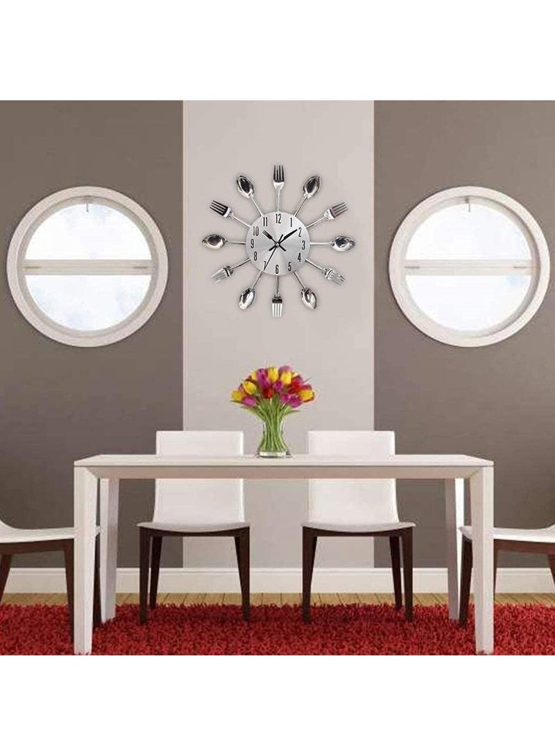ساعة حائط للمطبخ ثلاثية الأبعاد قابلة للإزالة أدوات مائدة إبداعية حديثة ملعقة شوكة ساعة حائط مرآة ملصقات جدارية لتزيين غرفة المنزل - Image 3