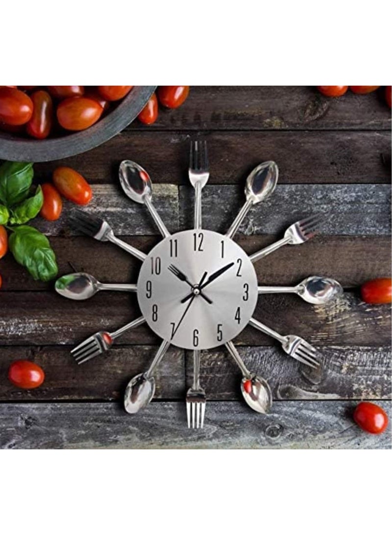 ساعة حائط للمطبخ ثلاثية الأبعاد قابلة للإزالة أدوات مائدة إبداعية حديثة ملعقة شوكة ساعة حائط مرآة ملصقات جدارية لتزيين غرفة المنزل - Image 5