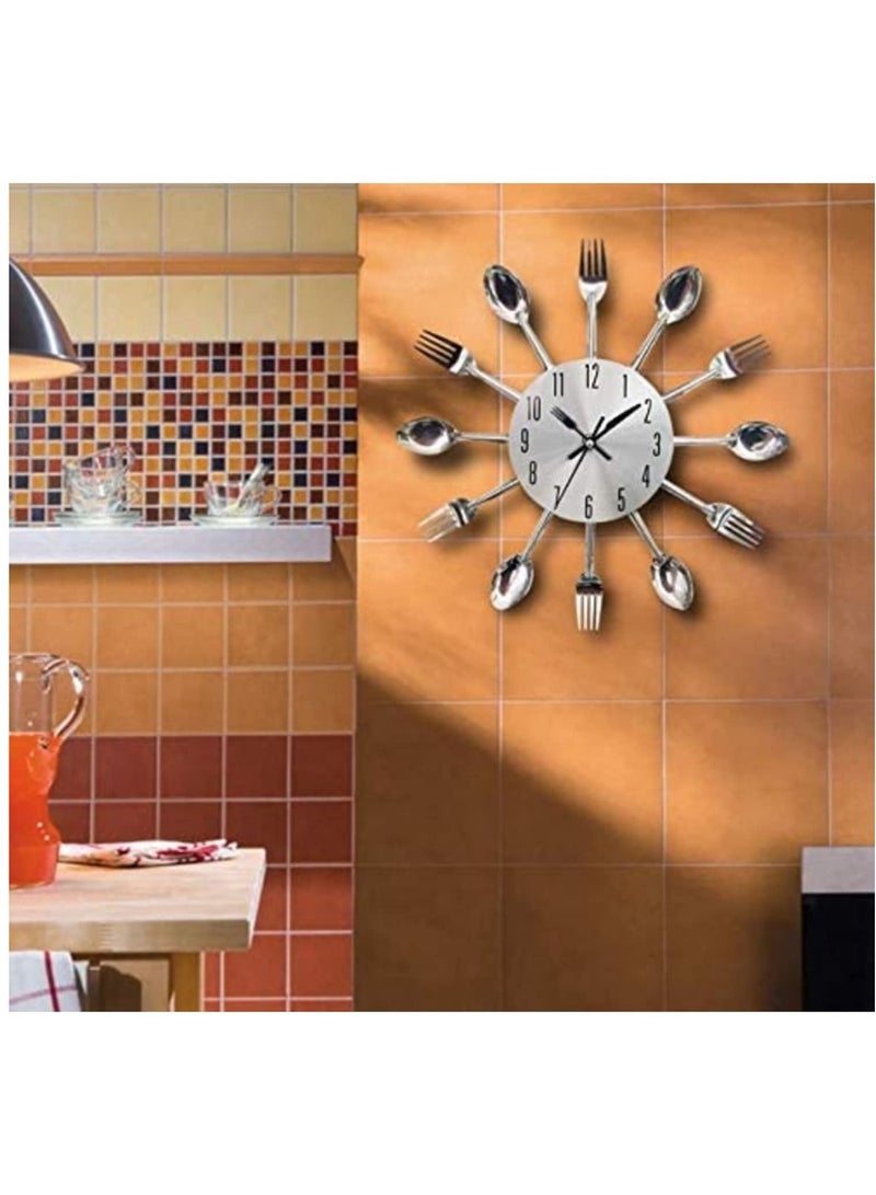 ساعة حائط للمطبخ ثلاثية الأبعاد قابلة للإزالة أدوات مائدة إبداعية حديثة ملعقة شوكة ساعة حائط مرآة ملصقات جدارية لتزيين غرفة المنزل - Image 4