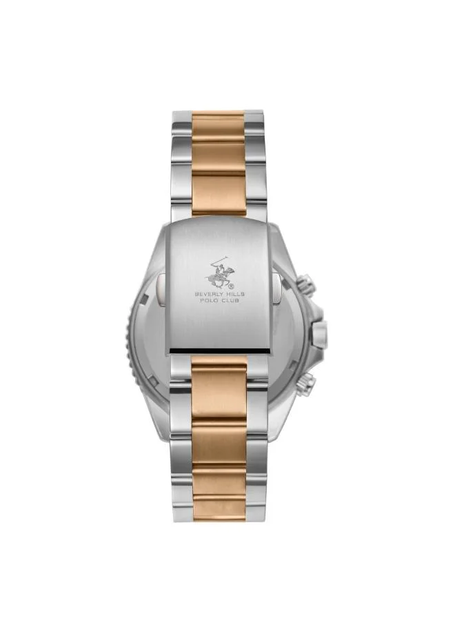بيفرلي هيلز بولو كلوب BEVERLY HILLS POLO CLUB BP3721X.560 Men's Multi Function Display Watch & Metal Strap Silver/Rose Gold