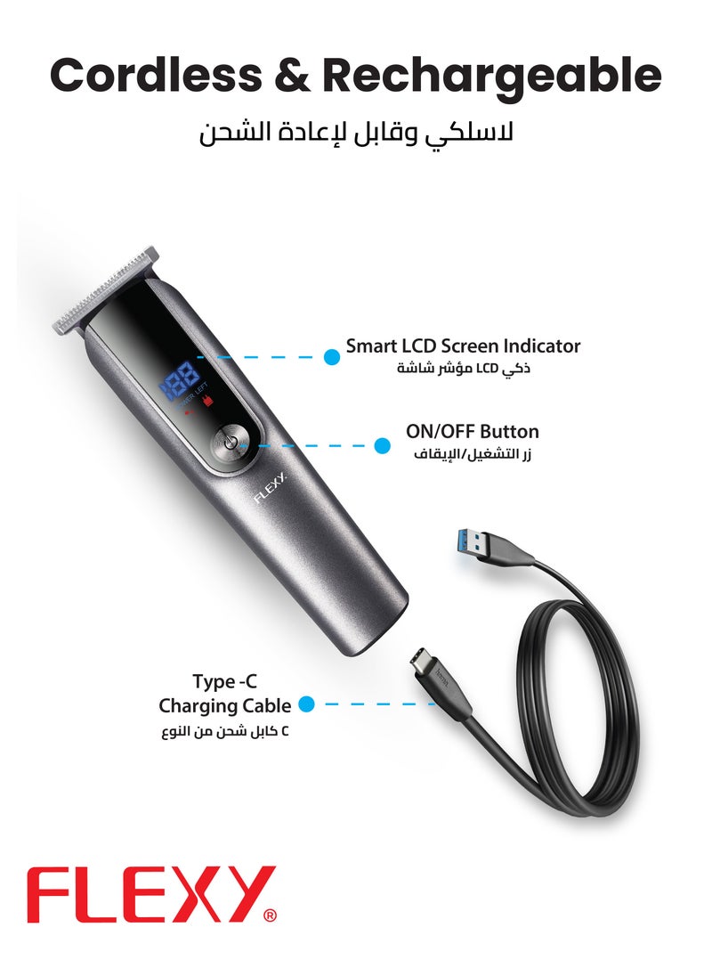 فليكسي **ماكينة قص الشعر FLEXY Pro القابلة لإعادة الشحن: شفرات من الفولاذ المقاوم للصدأ، محرك 10,000 دورة في الدقيقة، شحن/استخدام لمدة 1.5 ساعة، 7 رؤوس متعددة الوظائف، مؤشر LCD ذكي، راحة لاسلكية، تشغيل منخفض الضوضاء.**  - Image 2