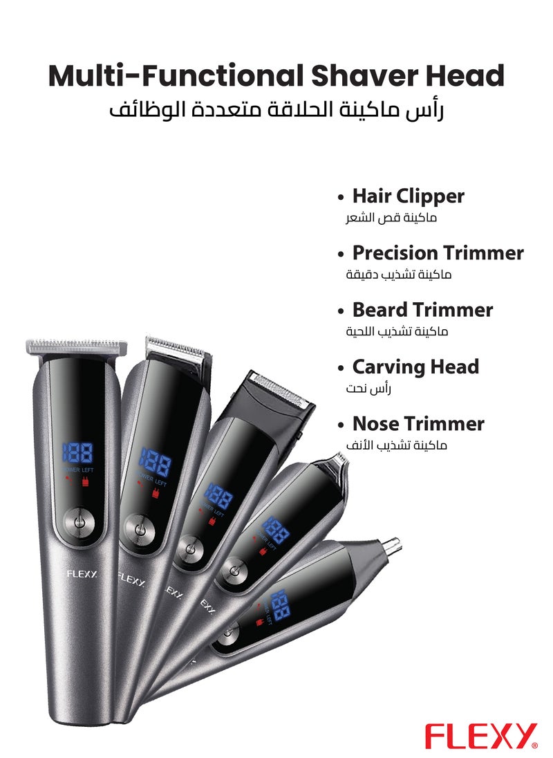فليكسي **ماكينة قص الشعر FLEXY Pro القابلة لإعادة الشحن: شفرات من الفولاذ المقاوم للصدأ، محرك 10,000 دورة في الدقيقة، شحن/استخدام لمدة 1.5 ساعة، 7 رؤوس متعددة الوظائف، مؤشر LCD ذكي، راحة لاسلكية، تشغيل منخفض الضوضاء.**  - Image 3
