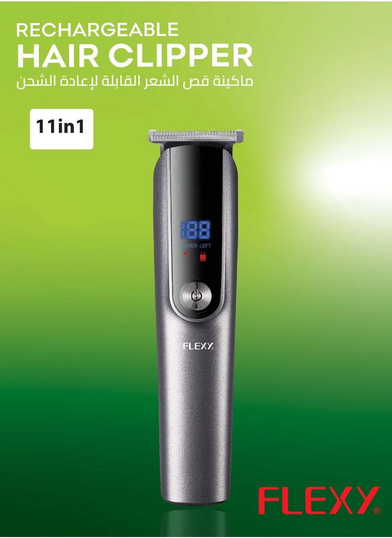 فليكسي **ماكينة قص الشعر FLEXY Pro القابلة لإعادة الشحن: شفرات من الفولاذ المقاوم للصدأ، محرك 10,000 دورة في الدقيقة، شحن/استخدام لمدة 1.5 ساعة، 7 رؤوس متعددة الوظائف، مؤشر LCD ذكي، راحة لاسلكية، تشغيل منخفض الضوضاء.**  - Image 4
