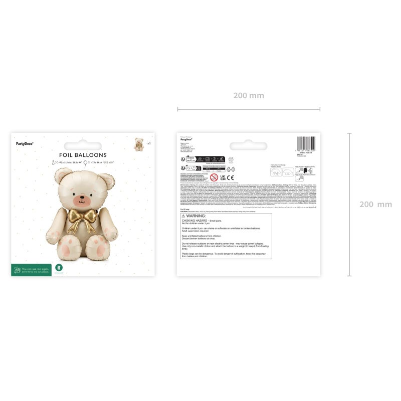 PartyDeco Giant Teddy Bear Foil Balloon PartyDeco 29.5x33 Inch â€“ Cute Cream Bear Balloons with Gold Bow for Baby Shower, Birthday Kids, Gender Reveal Neutral Party Decor - Image 5