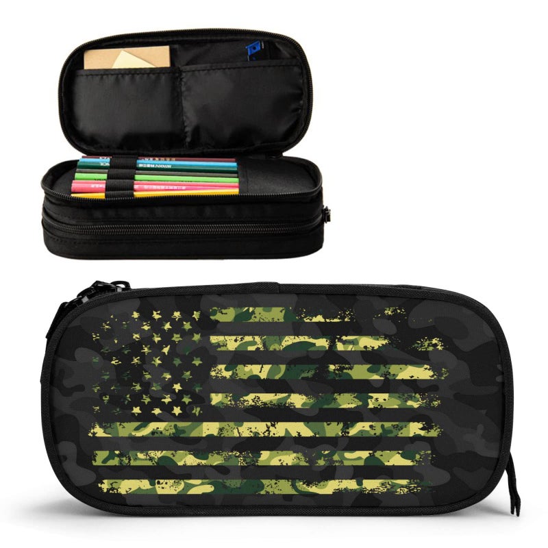 OWCRNEF Camo Pencil Case Box Large Capacity Black Pencil Bag Pouch Marker Organizer with 2 Compartments Durable Zipper
