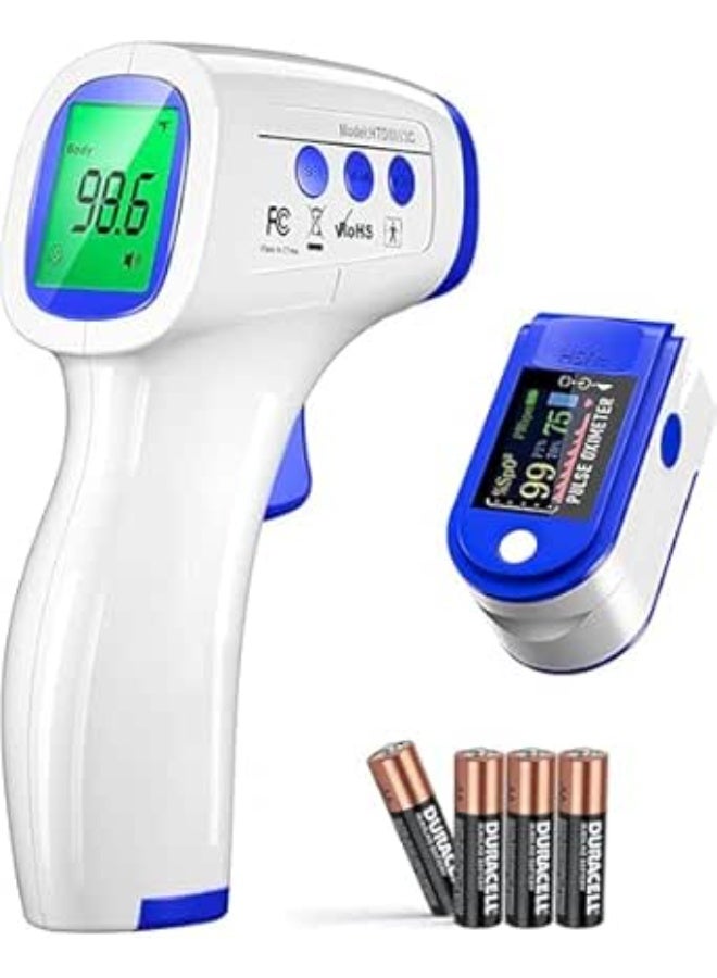 مجموعة العناية الصحية 2 في 1 – جهاز قياس الحرارة بالجبين بالأشعة تحت الحمراء بدون ملامسة + مقياس التأكسج النبضي للأصابع مع البطارية - Image 1