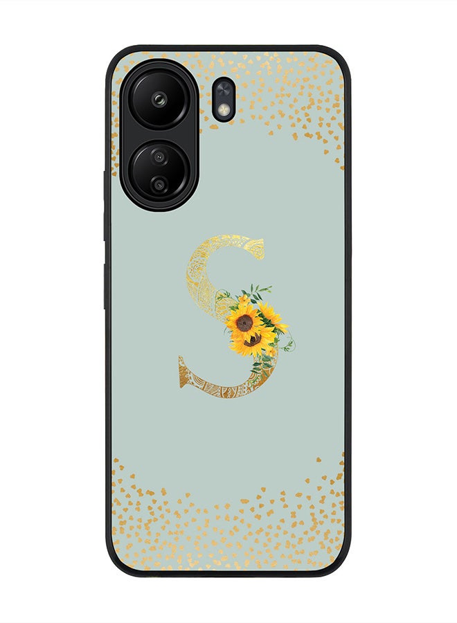 Stylizedd Rugged Black Edge Case for Xiaomi Redmi 13C 4G, Slim fit Case Cover Custom Monogram Initial Letter Floral Pattern Alphabet - S (Light Grey) - Image 1