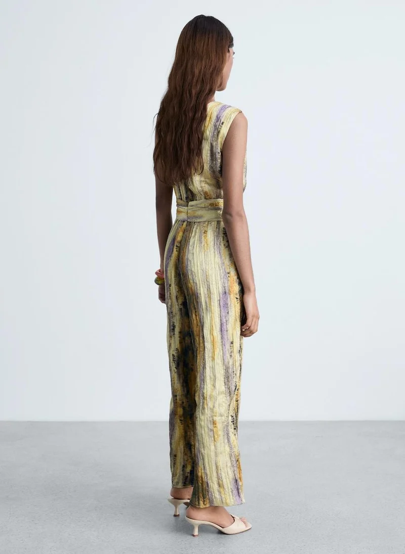 مانجو Long Satin Textured Jumpsuit