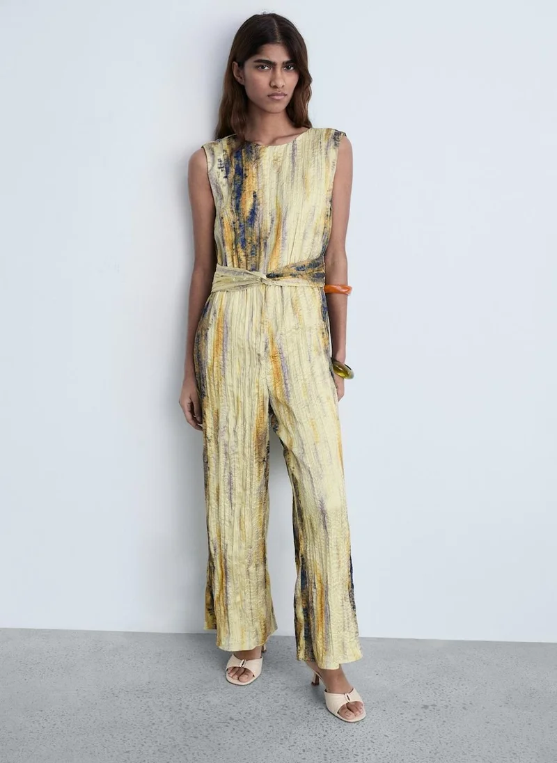 MANGO Long Satin Textured Jumpsuit