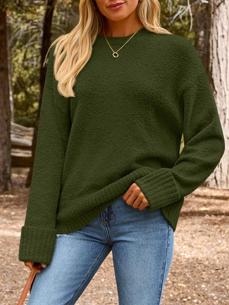 LILLUSORY Oversized Sweater Womens 2026 Fall Fashion Outfits Pullover Long Tunic Old Money Winter Cozy Clothes Cute Crewneck Trendy Knit Chunky Warm Knitted Ladies Top Army Green - Image 2