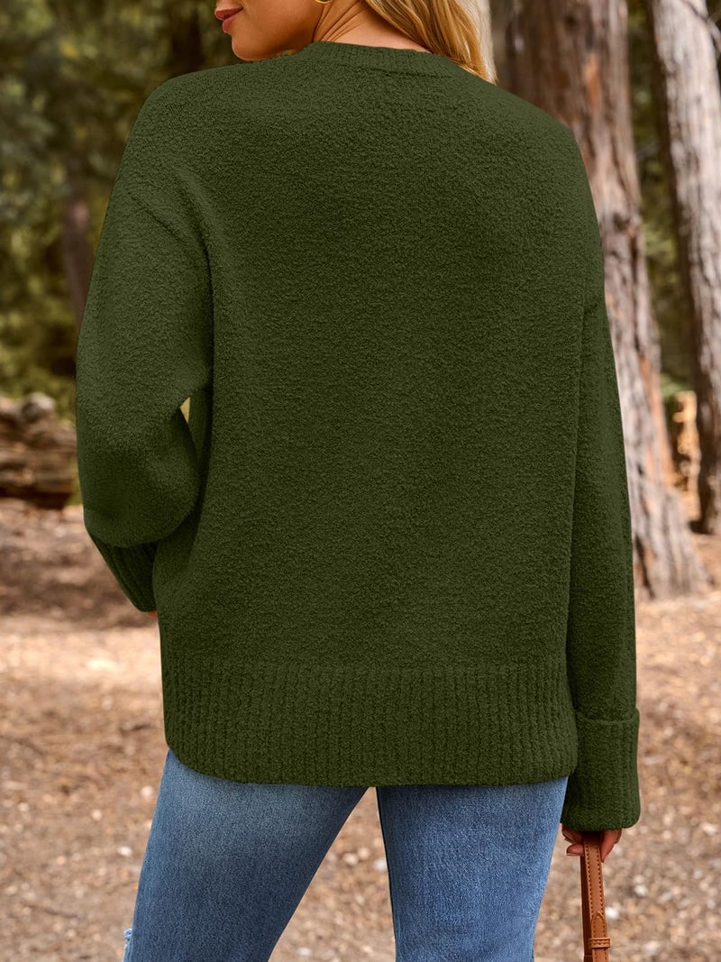 LILLUSORY Oversized Sweater Womens 2026 Fall Fashion Outfits Pullover Long Tunic Old Money Winter Cozy Clothes Cute Crewneck Trendy Knit Chunky Warm Knitted Ladies Top Army Green - Image 4