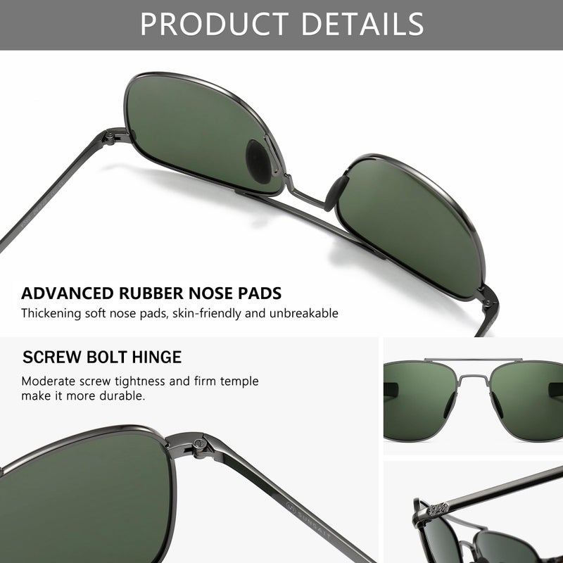 SUNGAIT Men's Military Style Polarized Pilot Aviator Sunglasses - Bayonet Temples (Gunmetal Frame/Dark Green Lens) SGT285QKML - Image 3