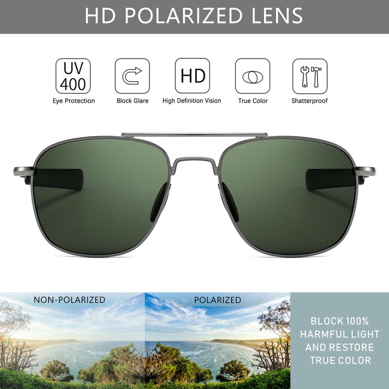 SUNGAIT Men's Military Style Polarized Pilot Aviator Sunglasses - Bayonet Temples (Gunmetal Frame/Dark Green Lens) SGT285QKML - Image 2
