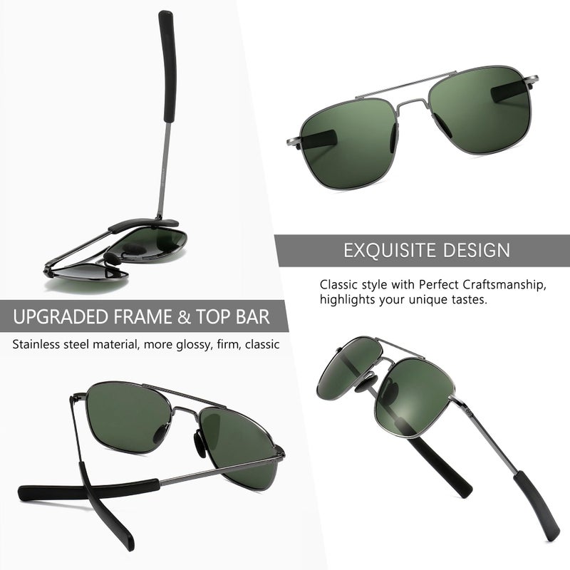 SUNGAIT Men's Military Style Polarized Pilot Aviator Sunglasses - Bayonet Temples (Gunmetal Frame/Dark Green Lens) SGT285QKML - Image 4