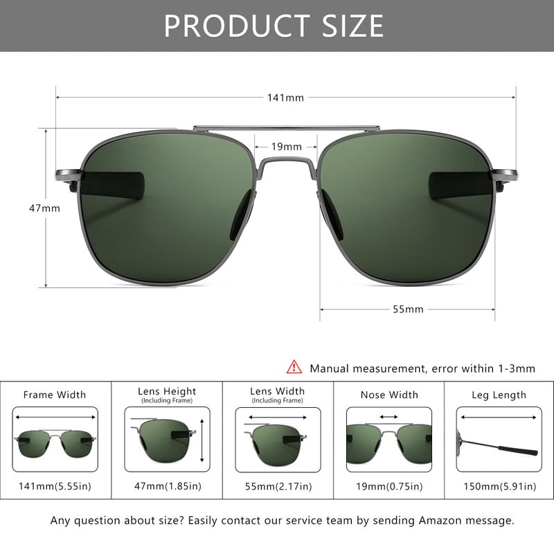 SUNGAIT Men's Military Style Polarized Pilot Aviator Sunglasses - Bayonet Temples (Gunmetal Frame/Dark Green Lens) SGT285QKML - Image 5
